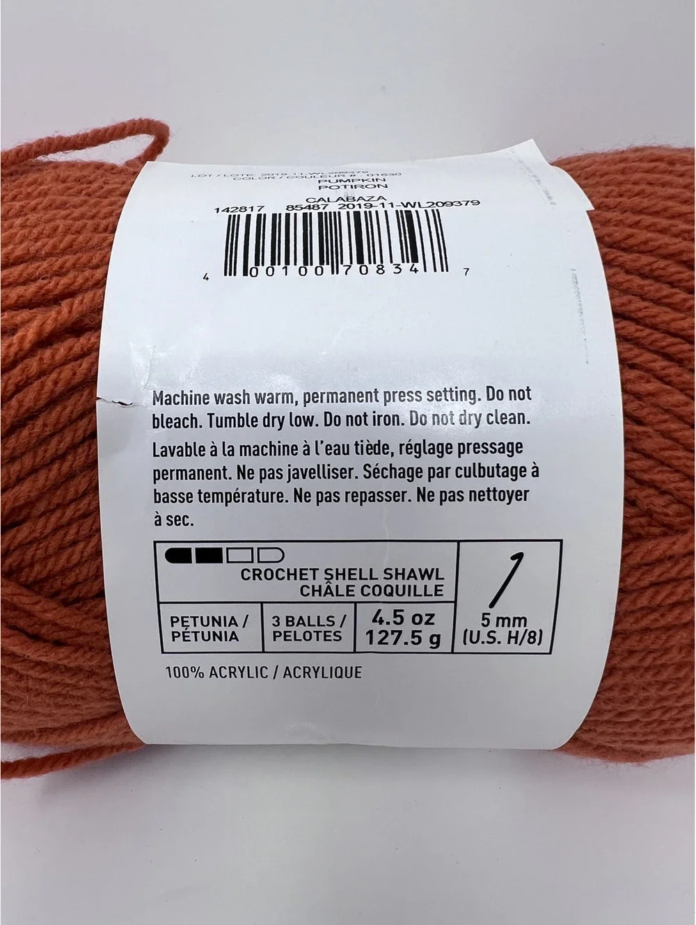 Impeccable Pumpkin Color Acrylic Yarn 3 Balls 4.5 oz Each